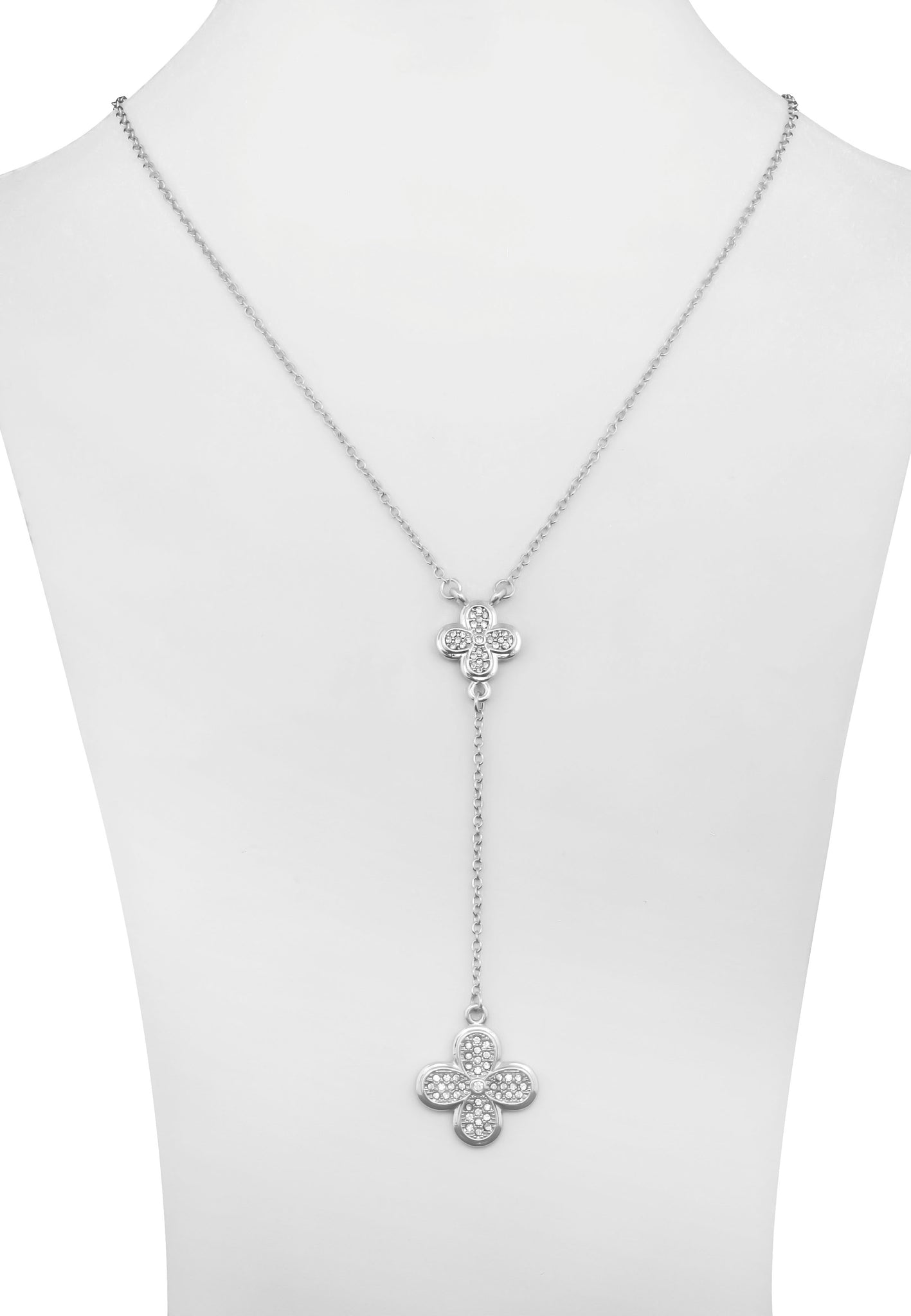 Stunning Alcazar Style Rhodium Swarovski Crystal Station Pendant Necklace.